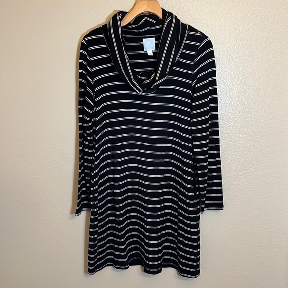 Sunday Black Cowl Neck Long Sleeve Striped Dress - Picture 1 of 11